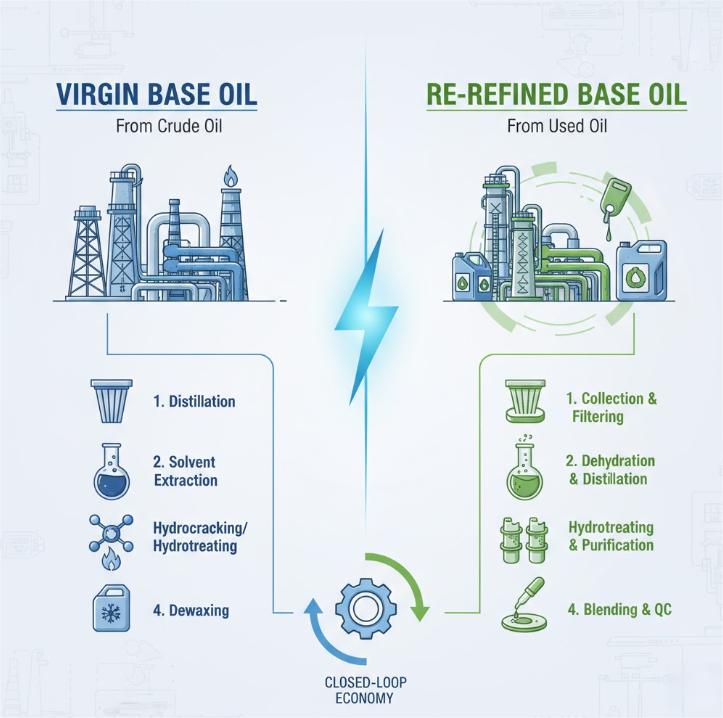 Comparing Re-Refined Base Oil vs. Virgin Base Oil: Quality & Cost