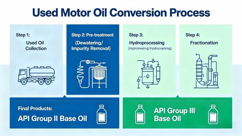 conversion of used motor oil into high-value API Group II and Group III base oils