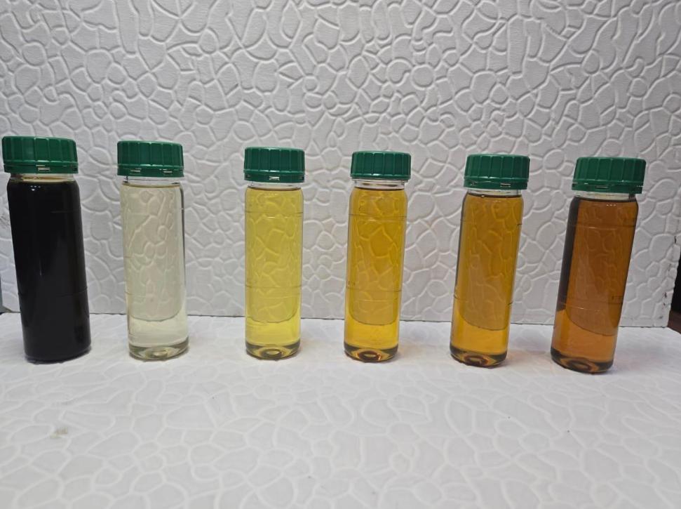 Color comparison between used oil and re-refined base oil samples