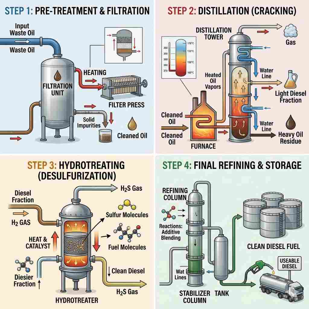 Waste oil to diesel process