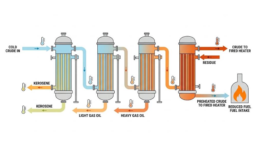 Crude preheat train heat recovery