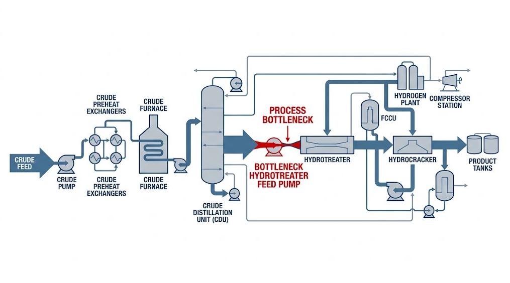Equipment bottleneck limiting refinery throughput